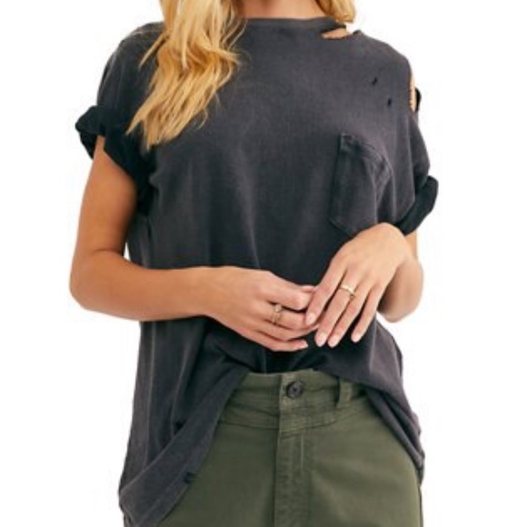 Free People Tops - Free People Rubi Tee Washed Black Sz Large